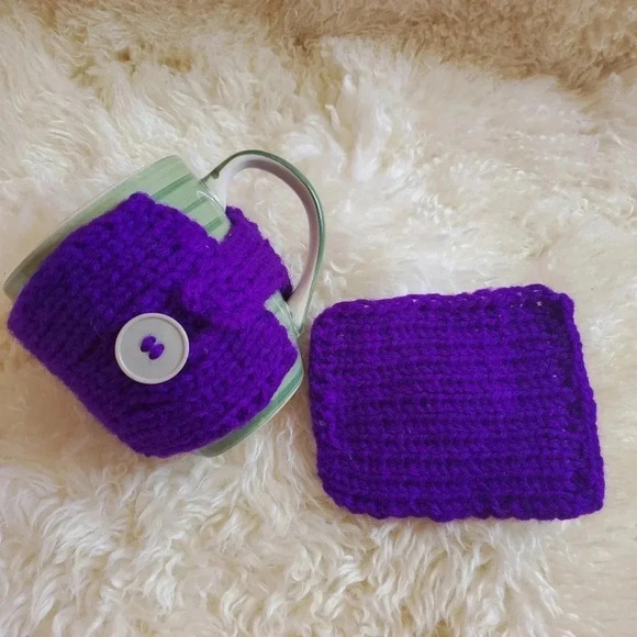 Hand knit mug warmer and mug rug - Picture 2 of 3